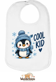 Baby-Lätzchen Olli-01 in Weiß mit Motiv Cool Kid – Pinguin