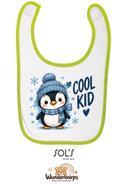 Baby-Lätzchen SOL’S Babib in Weiß / Apfelgrün mit Motiv Cool Kid – Pinguin