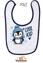 Baby-Lätzchen SOL’S Babib in Weiß / Marineblau mit Motiv Cool Kid – Pinguin