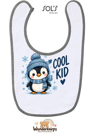 Baby-Lätzchen SOL’S Babib in Weiß / Grau meliert mit Motiv Cool Kid – Pinguin