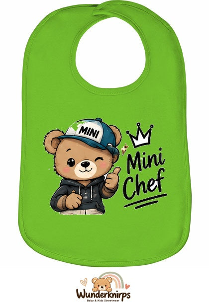 Baby-Lätzchen Olli-01 in Apfelgrün mit Motiv Mini Chef – Bär