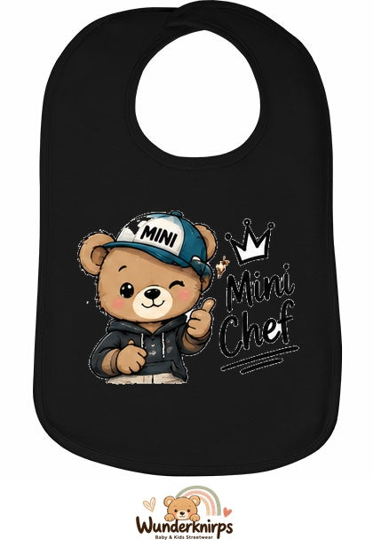 Baby-Lätzchen Olli-01 in Schwarz mit Motiv Mini Chef – Bär