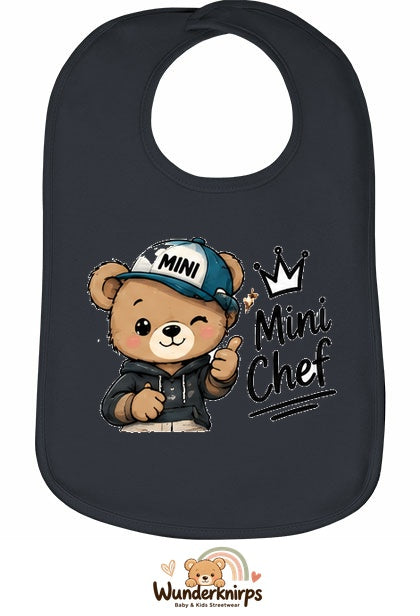 Baby-Lätzchen Olli-01 in Anthrazit mit Motiv Mini Chef – Bär