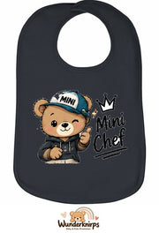 Baby-Lätzchen Olli-01 in Anthrazit mit Motiv Mini Chef – Bär