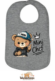 Baby-Lätzchen Olli-01 in Grau meliert mit Motiv Mini Chef – Bär