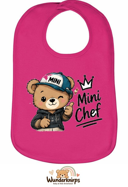Baby-Lätzchen Olli-01 in Pink mit Motiv Mini Chef – Bär