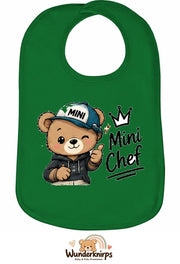 Baby-Lätzchen Olli-01 in Grün mit Motiv Mini Chef – Bär