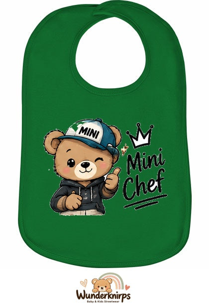 Baby-Lätzchen Olli-01 in Grün mit Motiv Mini Chef – Bär