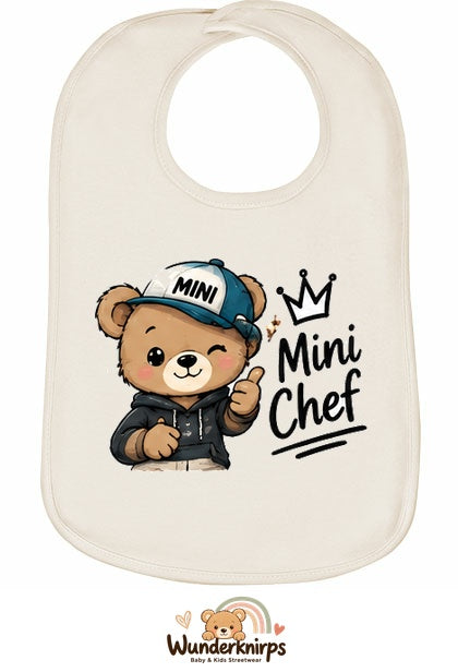 Baby-Lätzchen Olli-01 in Natur mit Motiv Mini Chef – Bär