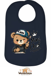 Baby-Lätzchen Olli-01 in Marineblau mit Motiv Mini Chef – Bär