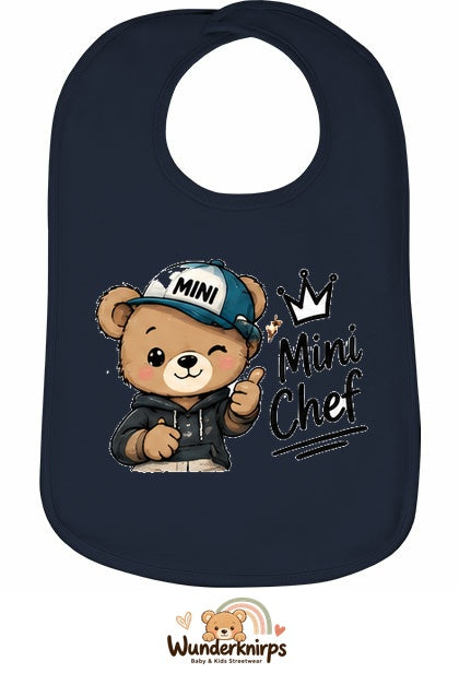 Baby-Lätzchen Olli-01 in Marineblau mit Motiv Mini Chef – Bär