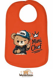 Baby-Lätzchen Olli-01 in Orange mit Motiv Mini Chef – Bär