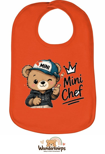 Baby-Lätzchen Olli-01 in Orange mit Motiv Mini Chef – Bär