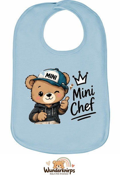 Baby-Lätzchen Olli-01 in Pastellblau mit Motiv Mini Chef – Bär