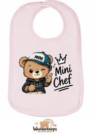 Baby-Lätzchen Olli-01 in Pastellrosa mit Motiv Mini Chef – Bär