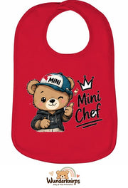 Baby-Lätzchen Olli-01 in Rot mit Motiv Mini Chef – Bär