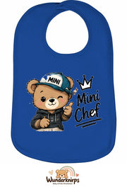 Baby-Lätzchen Olli-01 in Royalblau mit Motiv Mini Chef – Bär