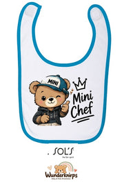 Baby-Lätzchen SOL’S Babib in Weiß / Aqua mit Motiv Mini Chef – Bär