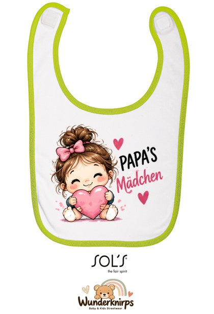 Baby-Lätzchen SOL’S Babib in Weiß / Apfelgrün mit Motiv Papas Mädchen