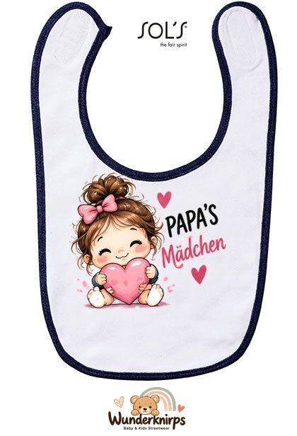 Baby-Lätzchen SOL’S Babib in Weiß / Marineblau mit Motiv Papas Mädchen