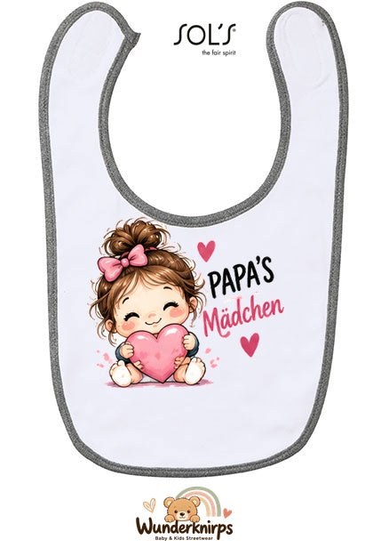 Baby-Lätzchen SOL’S Babib in Weiß / Grau meliert mit Motiv Papas Mädchen