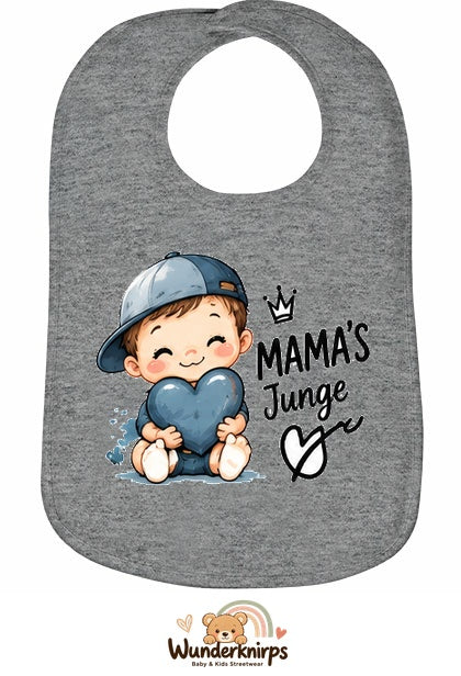 Baby-Lätzchen Olli-01 in Grau meliert mit Motiv Mamas Junge