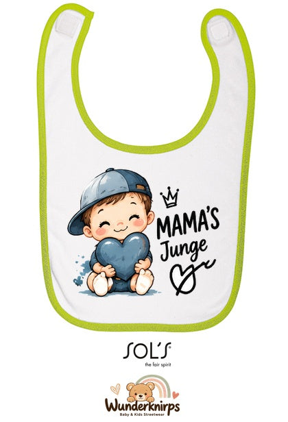 Baby-Lätzchen SOL’S Babib in Weiß / Apfelgrün mit Motiv Mamas Junge