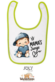 Baby-Lätzchen SOL’S Babib in Weiß / Apfelgrün mit Motiv Mamas Junge