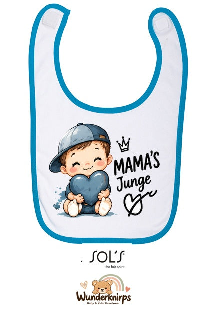 Baby-Lätzchen SOL’S Babib in Weiß / Aqua mit Motiv Mamas Junge