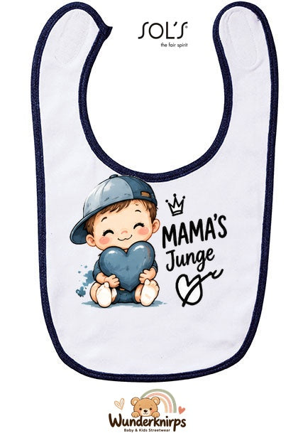 Baby-Lätzchen SOL’S Babib in Weiß / Marineblau mit Motiv Mamas Junge