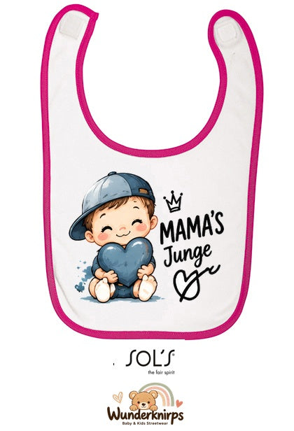 Baby-Lätzchen SOL’S Babib in Weiß / Fuchsia mit Motiv Mamas Junge