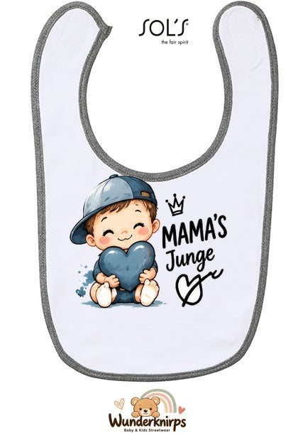 Baby-Lätzchen SOL’S Babib in Weiß / Grau meliert mit Motiv Mamas Junge