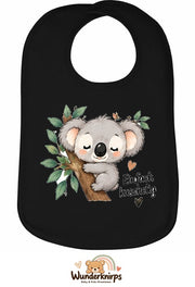 Baby-Lätzchen Olli-01 in Schwarz mit Motiv Einfach kuschelig – Koala