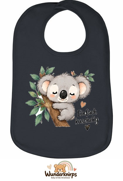 Baby-Lätzchen Olli-01 in Anthrazit mit Motiv Einfach kuschelig – Koala
