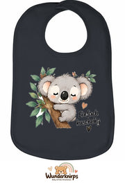Baby-Lätzchen Olli-01 in Anthrazit mit Motiv Einfach kuschelig – Koala