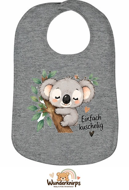 Baby-Lätzchen Olli-01 in Grau meliert mit Motiv Einfach kuschelig – Koala