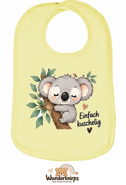 Baby-Lätzchen Olli-01 in Pastellgelb mit Motiv Einfach kuschelig – Koala