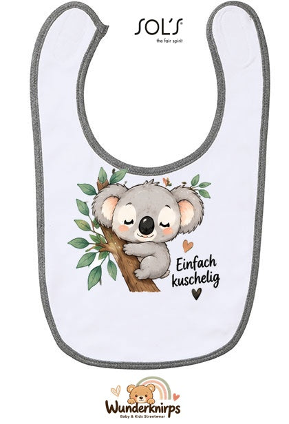 Baby-Lätzchen SOL’S Babib in Weiß / Grau meliert mit Motiv Einfach kuschelig – Koala