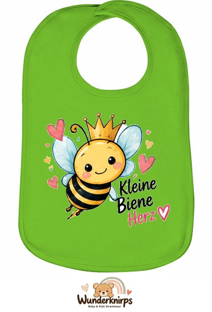 Baby-Lätzchen Olli-01 in Apfelgrün mit Motiv Kleine Biene, großes Herz