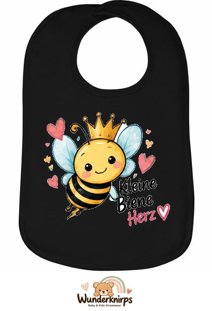 Baby-Lätzchen Olli-01 in Schwarz mit Motiv Kleine Biene, großes Herz