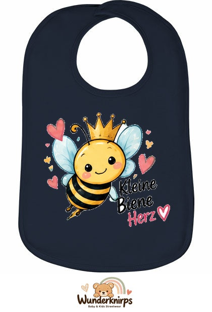 Baby-Lätzchen Olli-01 in Marineblau mit Motiv Kleine Biene, großes Herz