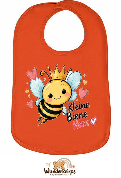 Baby-Lätzchen Olli-01 in Orange mit Motiv Kleine Biene, großes Herz