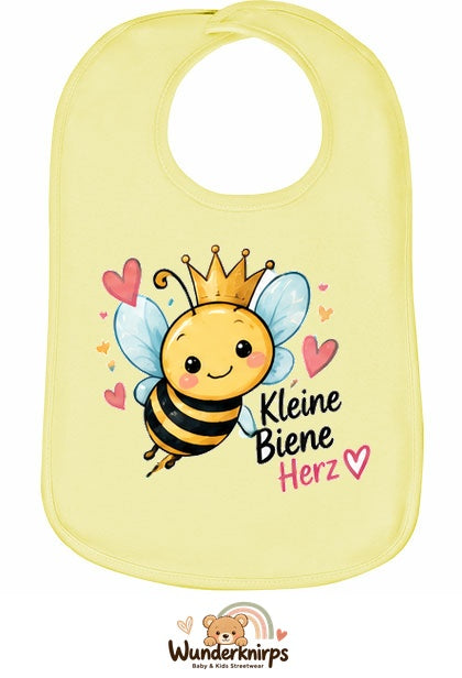 Baby-Lätzchen Olli-01 in Pastellgelb mit Motiv Kleine Biene, großes Herz