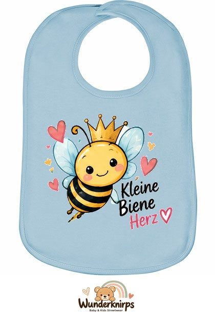 Baby-Lätzchen Olli-01 in Pastellblau mit Motiv Kleine Biene, großes Herz