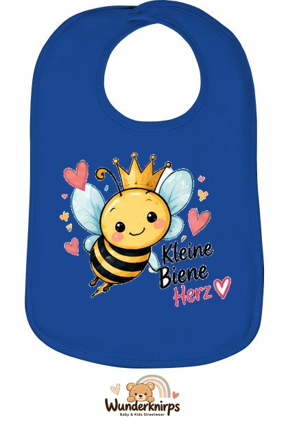 Baby-Lätzchen Olli-01 in Royalblau mit Motiv Kleine Biene, großes Herz