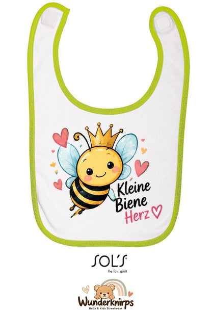 Baby-Lätzchen SOL’S Babib in Weiß / Apfelgrün mit Motiv Kleine Biene, großes Herz