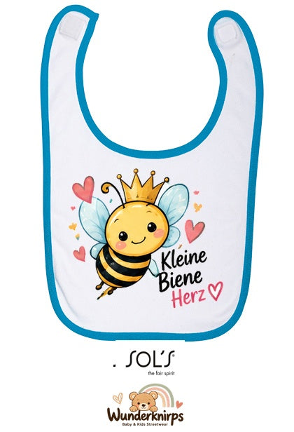 Baby-Lätzchen SOL’S Babib in Weiß / Aqua mit Motiv Kleine Biene, großes Herz