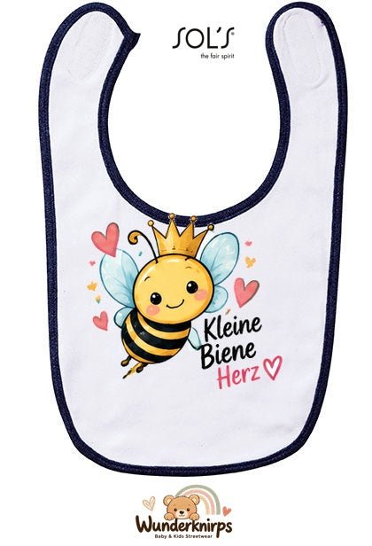 Baby-Lätzchen SOL’S Babib in Weiß / Marineblau mit Motiv Kleine Biene, großes Herz