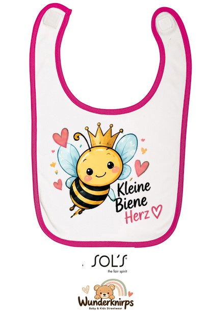 Baby-Lätzchen SOL’S Babib in Weiß / Fuchsia mit Motiv Kleine Biene, großes Herz