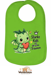 Baby-Lätzchen Olli-01 in Apfelgrün mit Motiv Starke Kids – Drache